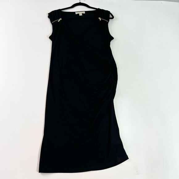 Michael Kors Sheath Dress Women's Large Surplice Neck Zip Yoke Ruched Side - Picture 1 of 10